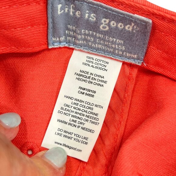Life Is Good Heart Mountain Embroidery Faded Orange Red Baseball Cap Adjustable - Picture 5 of 10